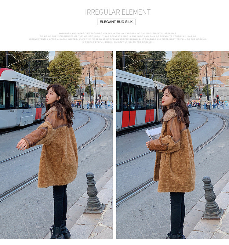 Fashion Leather with Fur Winter Women Jacket Coats