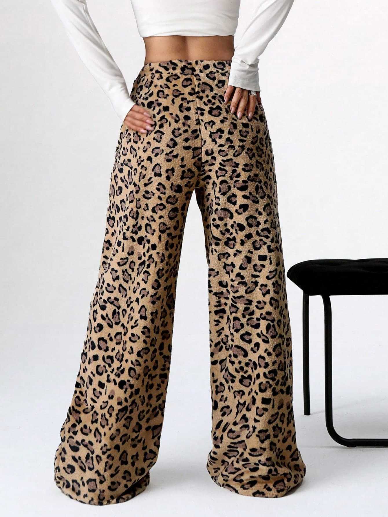 Casual Leopard Leopard Women Wide-leg Pants