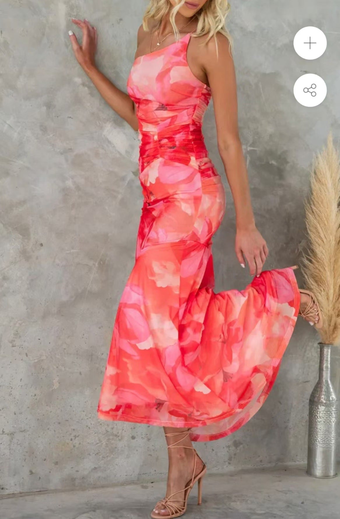 Trendy Explosive One Shoulder Floral Elastic Bodycon Dress