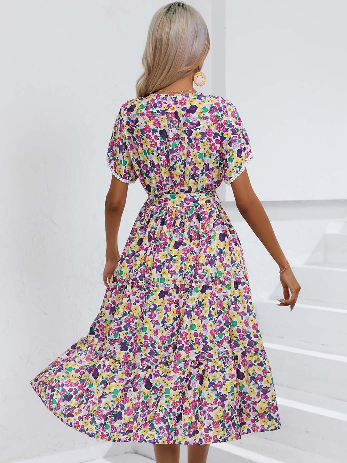 Leisure Summer V Neck Women Midi Dresses