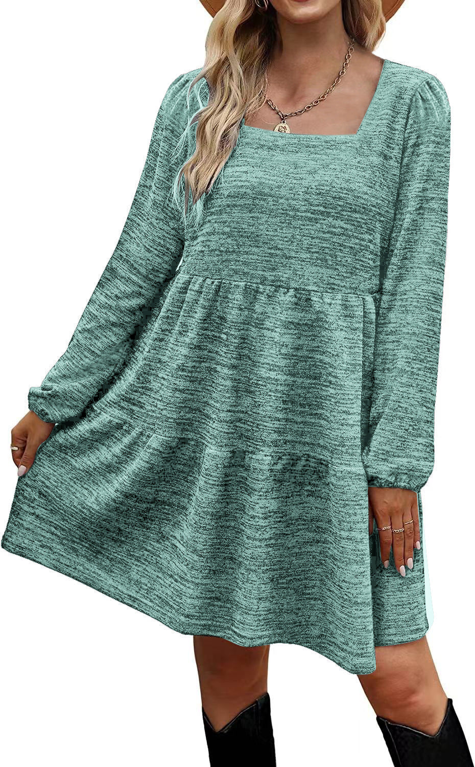 Fashion Square Neckline Fall Mini Dresses