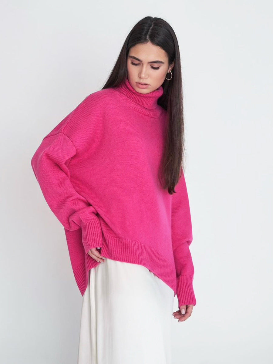 Fashion High Neck Knitted Pullover Sweaters for Women