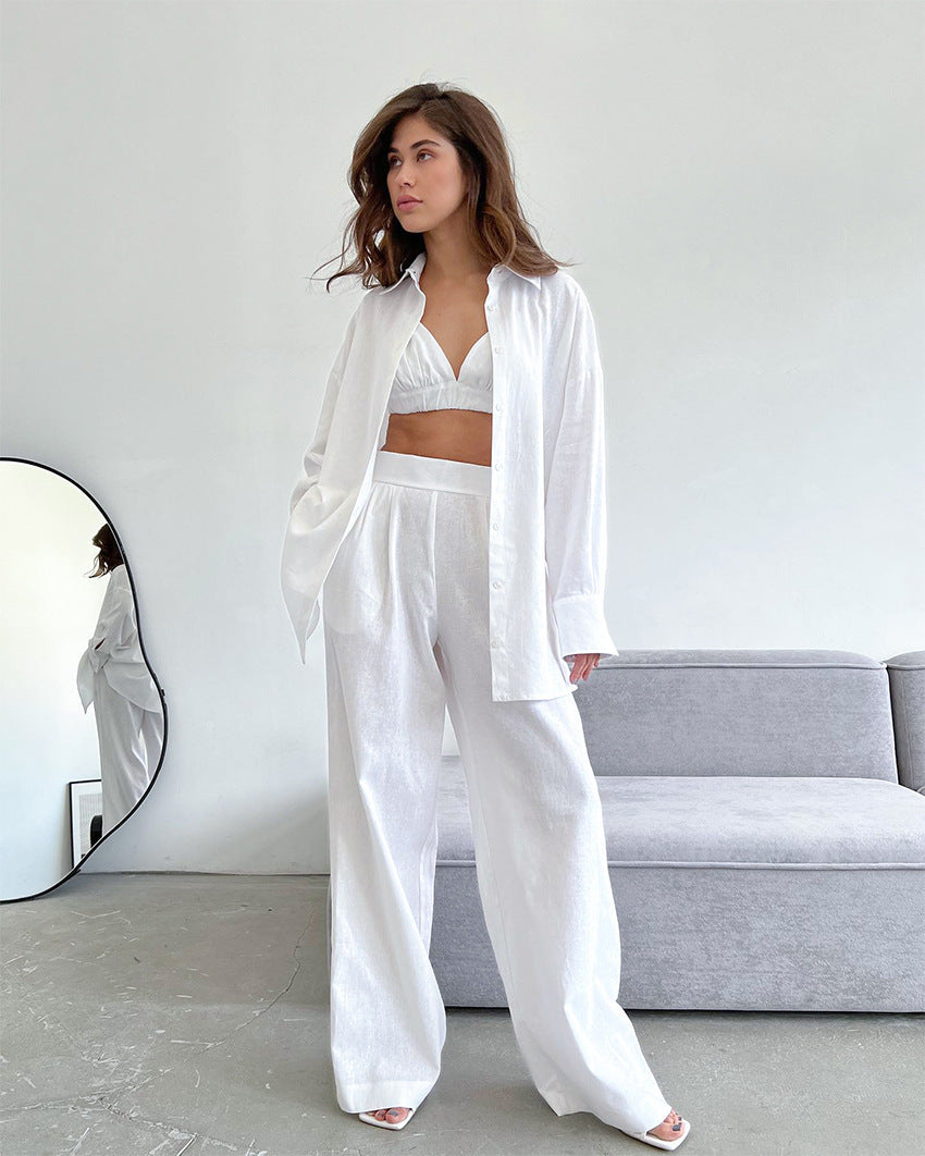 Casual 100% Cotton There Pieces Women Suits