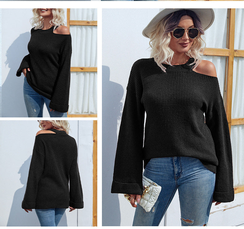 Fashion Round Neck Trumpet Sleeves Women Sweaters