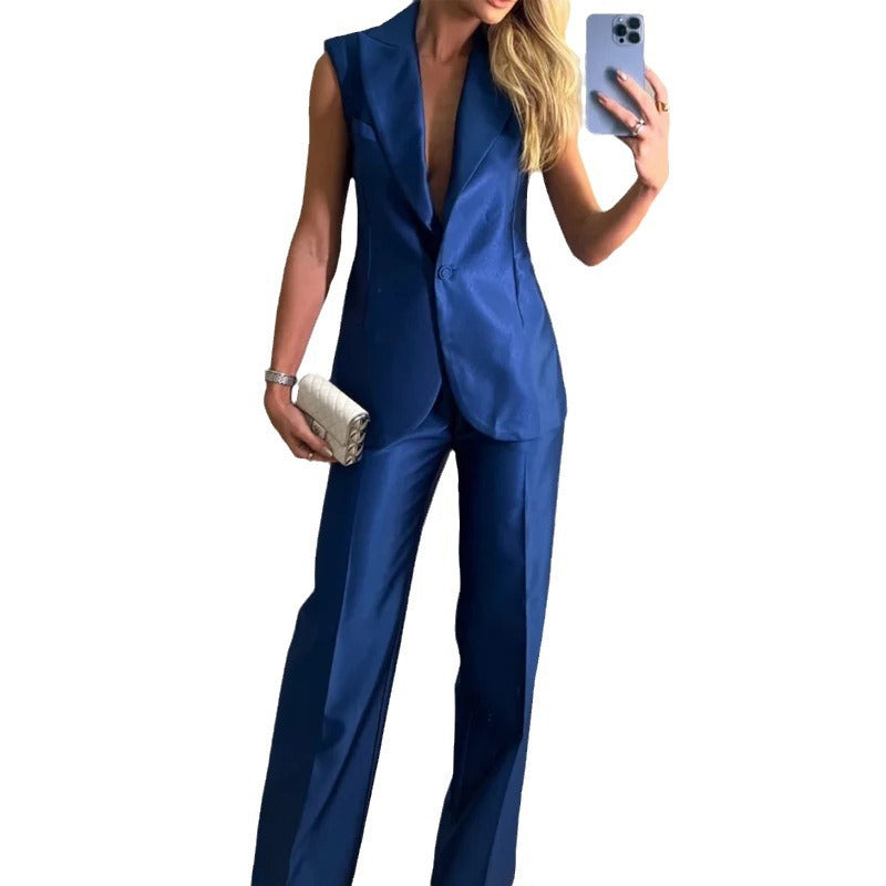 Fashion Backless Vest and Casual Pants Suits
