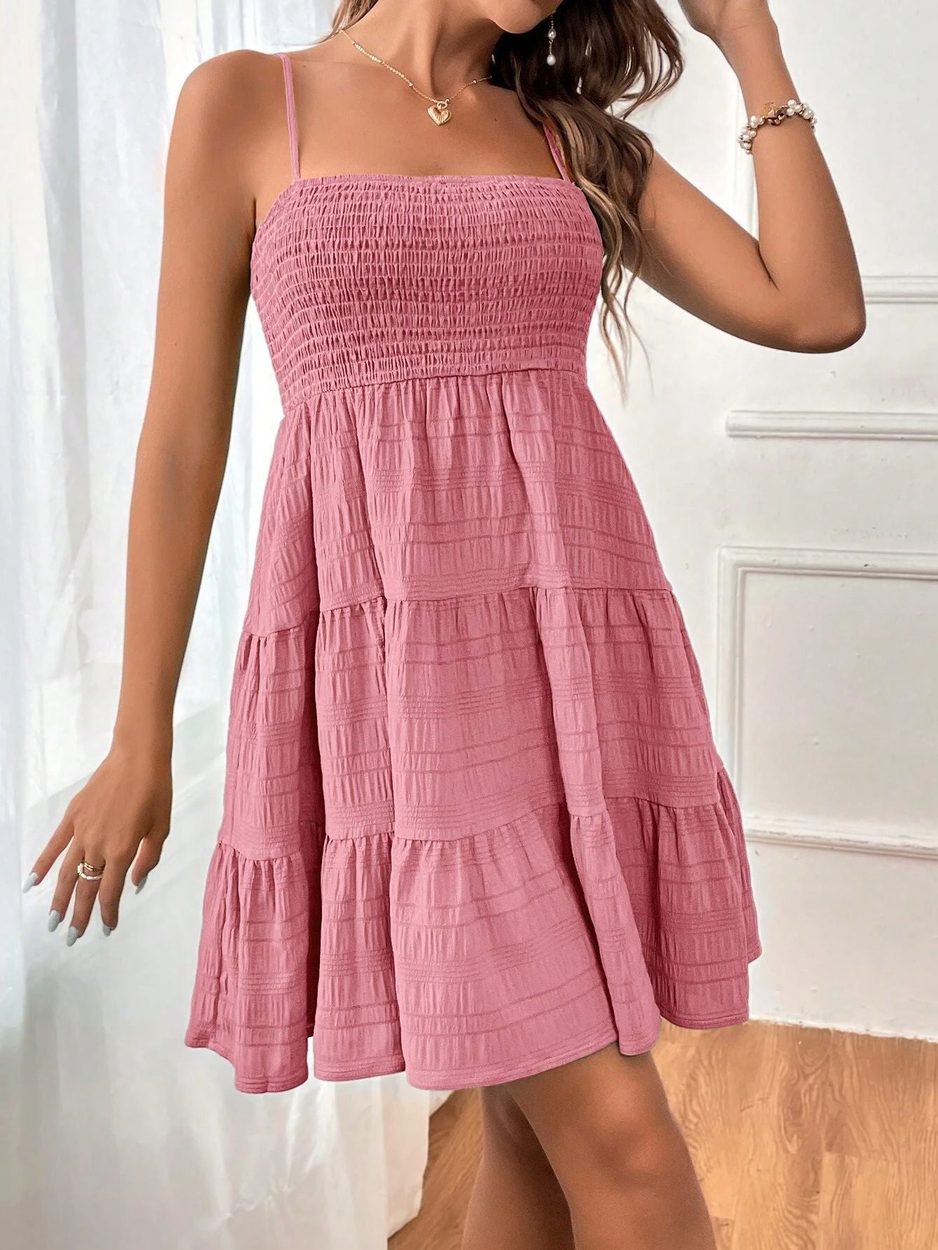 Summer Spaghetti Straps Suspender Solid Color Versatile Daily Dresses