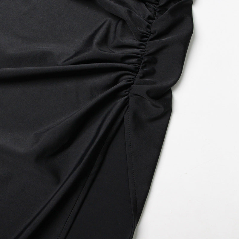 Sexy One Shoulder Waist Baring Black Evening Party Dresses
