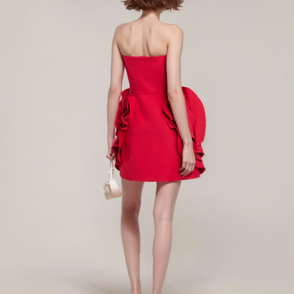 Sexy Designed Strapless 3D Flower Evening Party Dresses