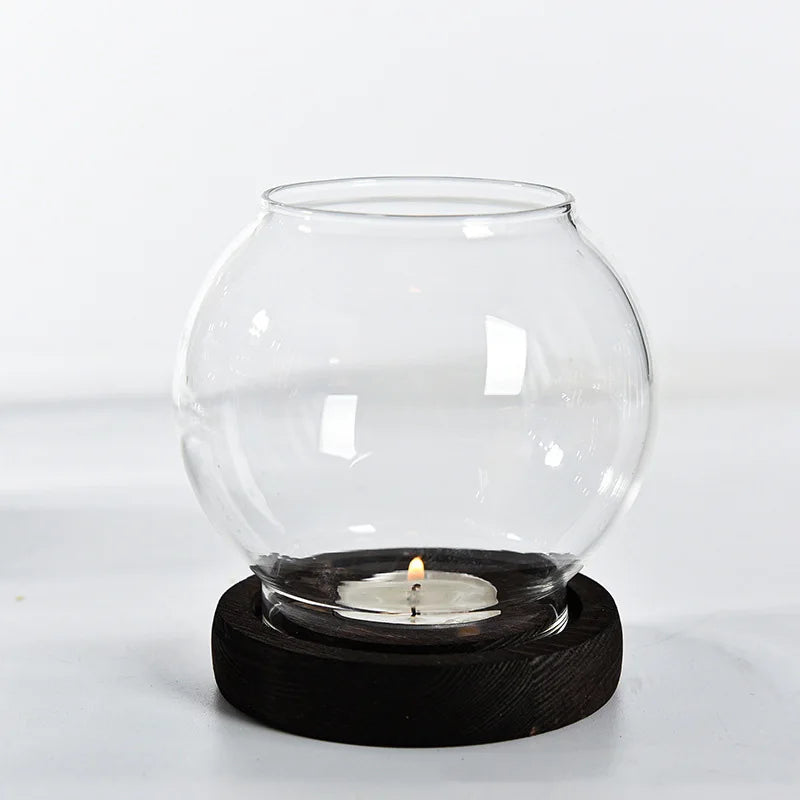 Transparent Round Glass Candlestick Retro Home Windproof Candle Holders Cup Cover Table Decor Ornament Wedding Party Accessories