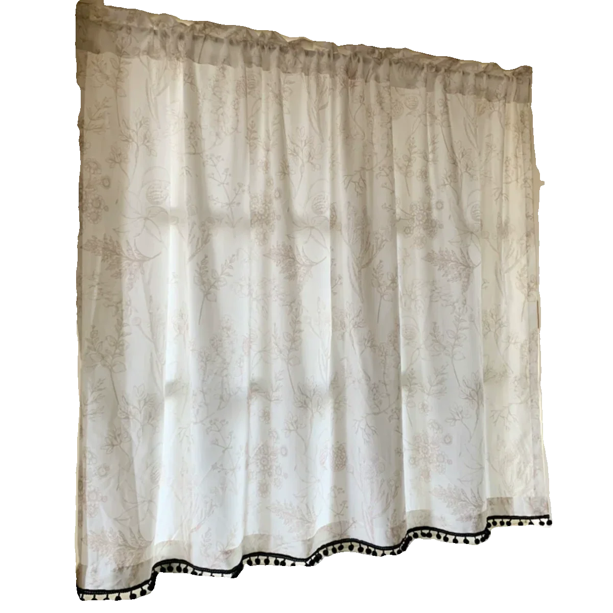 Cream Style Printed Curtains Transparent But Opaque Thick White Gauze Curtain No Punching Self-adhesive Door Curtain Kitchen