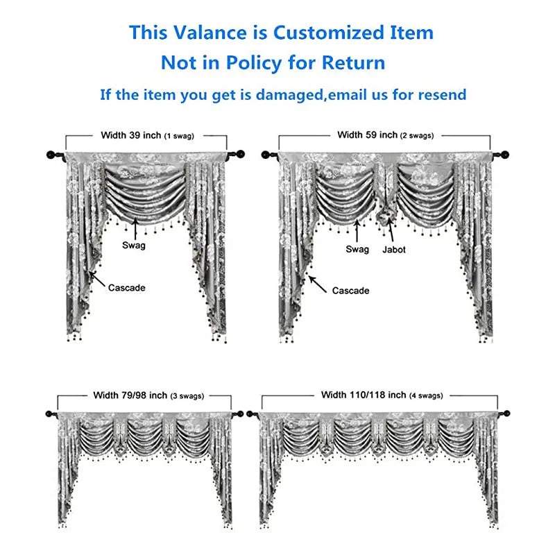 White Linen Valance Curtain Head Luxury Beaded Lace Voile Valance Curtain Wavy Curtain Custom Window Panel Drape for Living Room