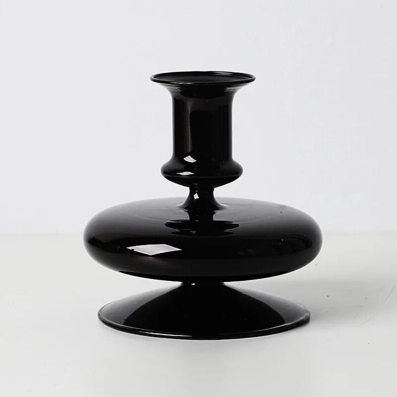 Black Glass Vases Glass Candle Holders for Wedding Home Flower Vase Decoratio Candlestick Holder Modern Living Room Decor