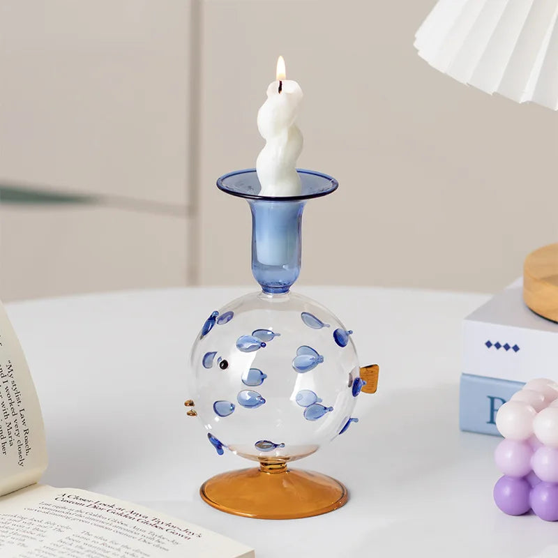 Creative Glass Pufferfish Shaped Candle Holder Christmas Decorations Cute Candlesticks for Candle Ornament Home Decoration Gifts