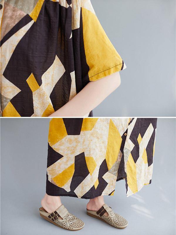 Printed Stand Collar Long Dress-STYLEGOING