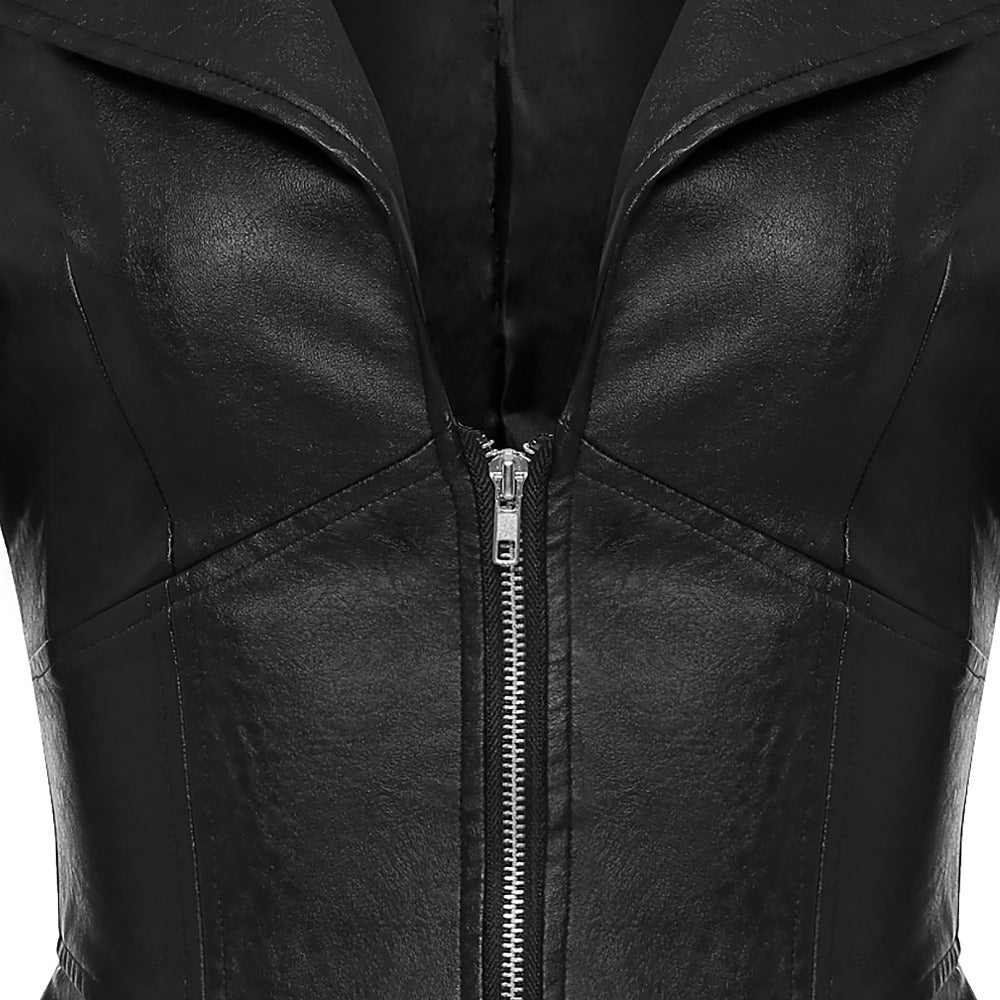 Women PU Leather Skirt Style Jacket Overcoat