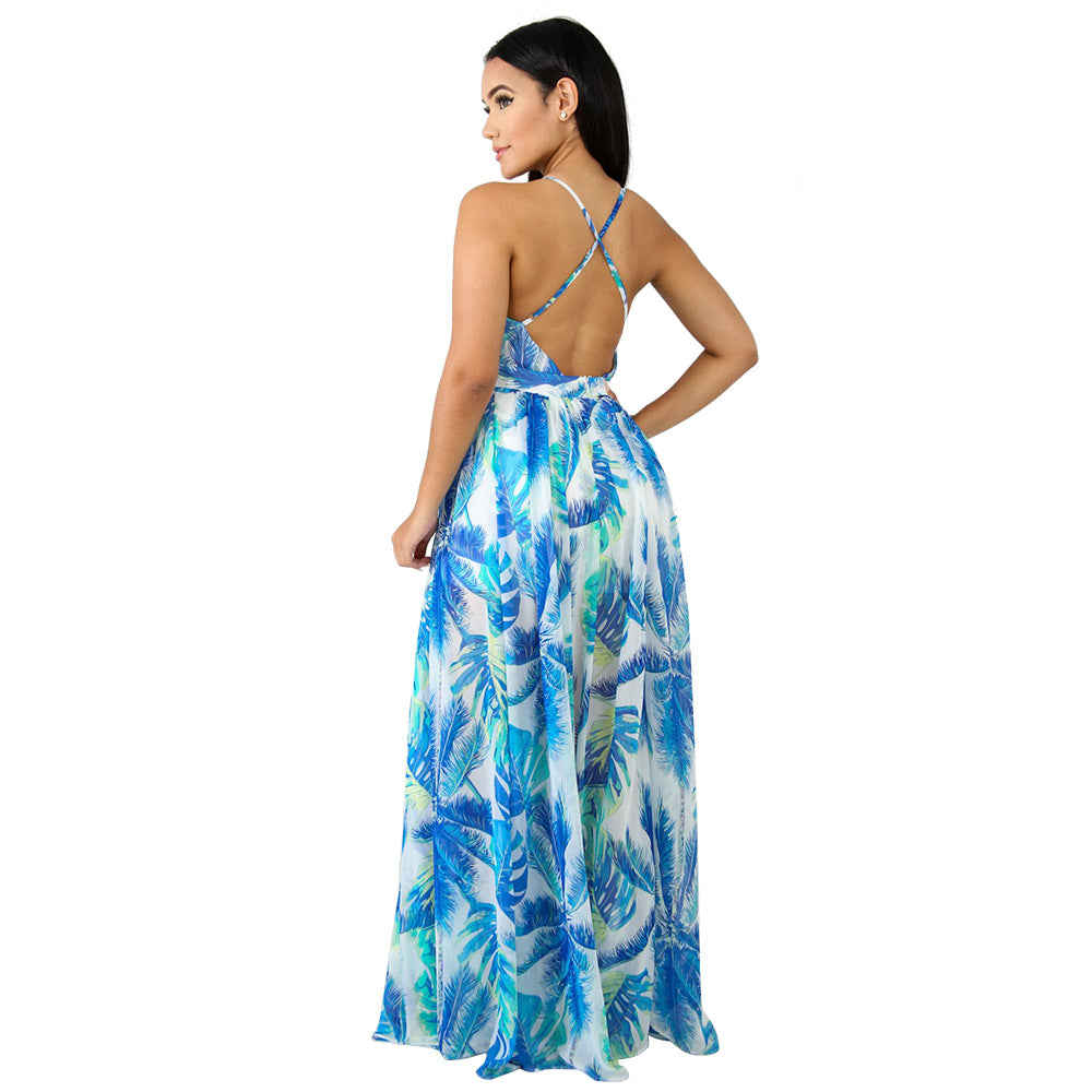 Summer Chiffon Deep V Neck Long Dresses