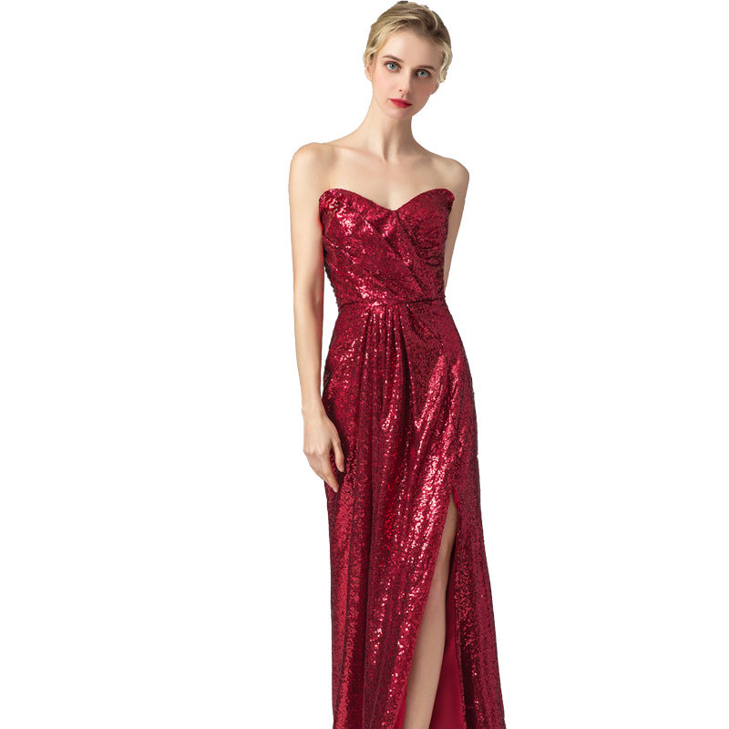 Sexy Women Red Strapless Long Evening Party Dresses