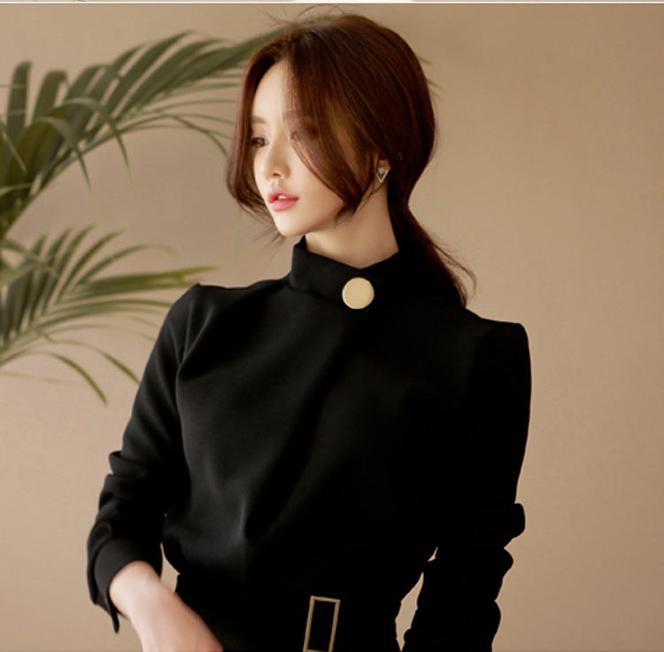 Elegant Office Lady High Neck Long Sleeves Dresses