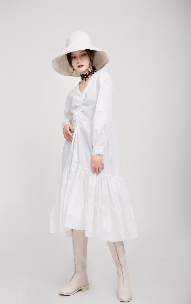 Drawstring Women Fall Midi Length Dresses