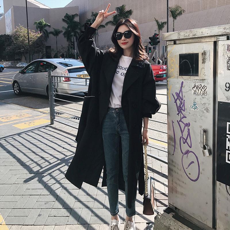 Leisure Black Women Long Trenchcoat-STYLEGOING