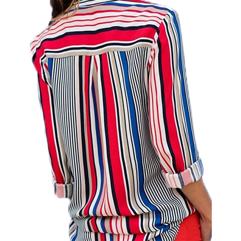 Long Sleeves Casual Striped Chiffon Shirts-STYLEGOING