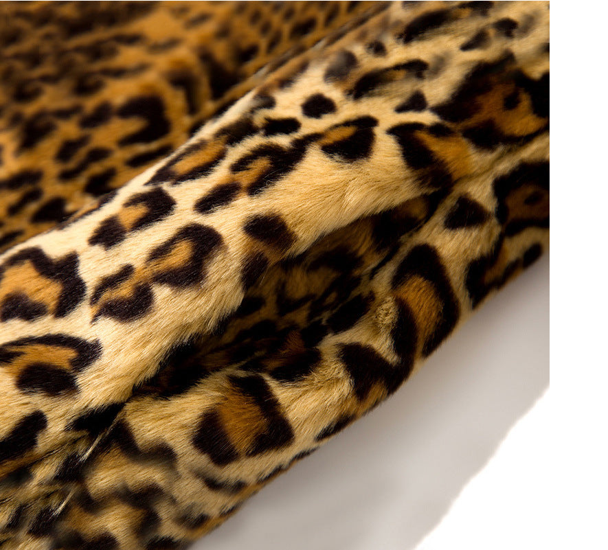 Women Leopard Design Winter Artifical Fur Overcoat
