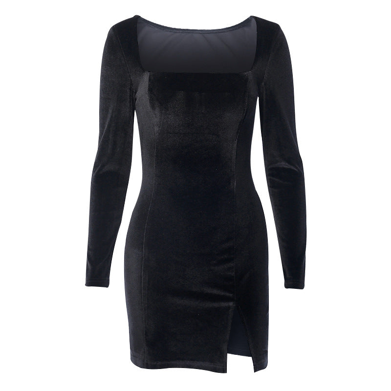 Vintage Black Split Front Mini Dresses
