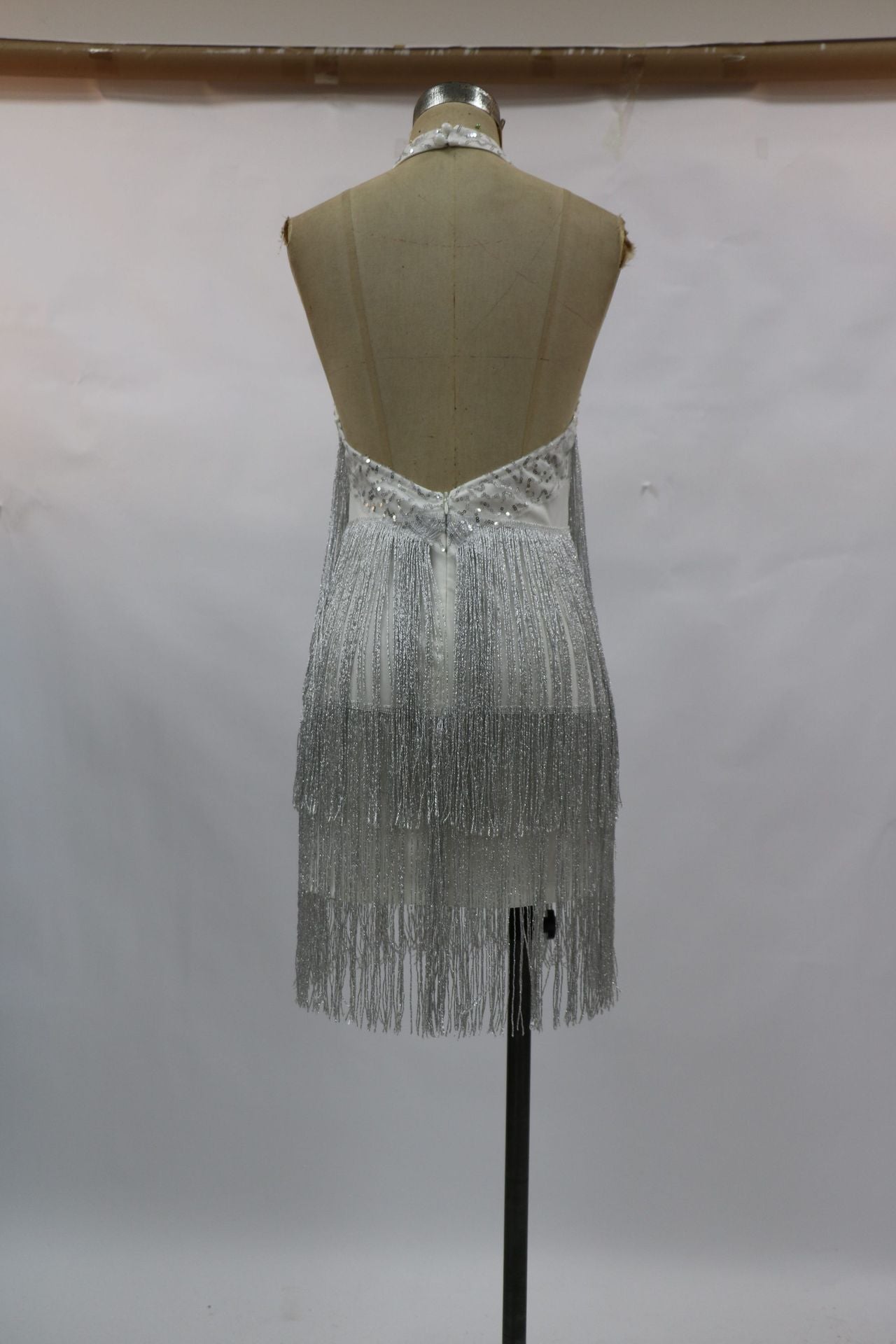 Sexy Silver Tassels Halter Backless Mini Party Dresses