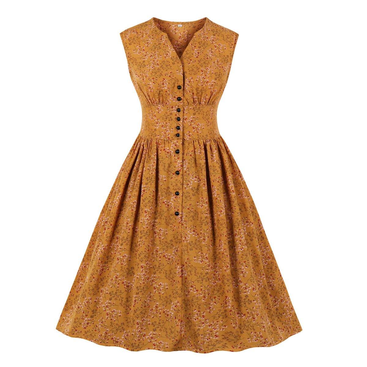 Summer Sleevess Retro Floral Print Women Dresses-STYLEGOING