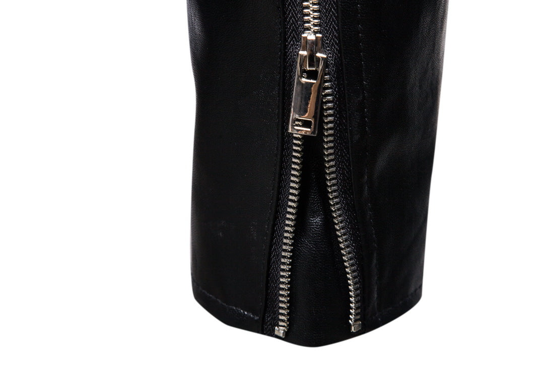 Black Plus Sizes Pu Leather Jacket & Coats