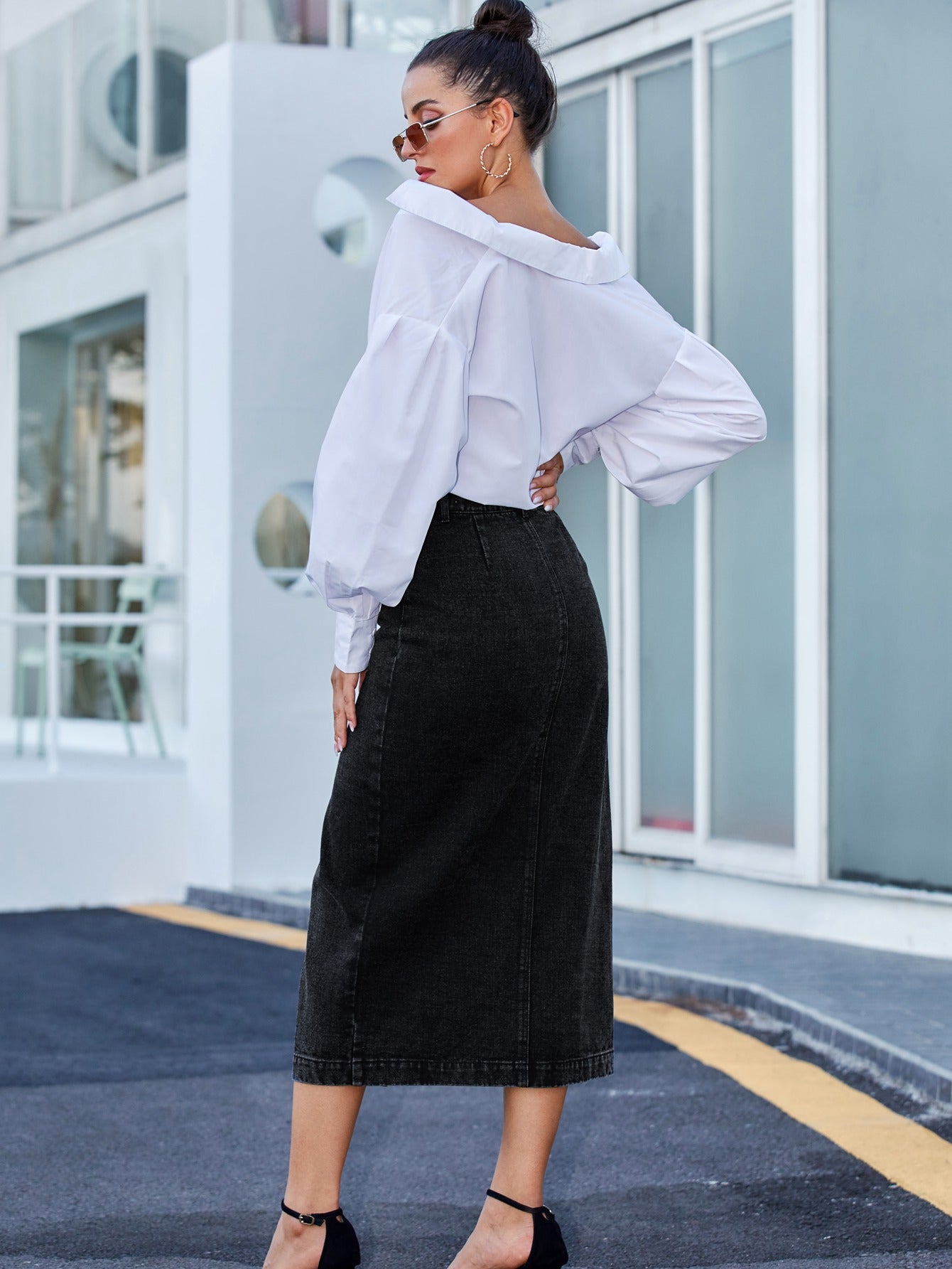 Sexy High Waist Slit Front Denim Skirts for Women