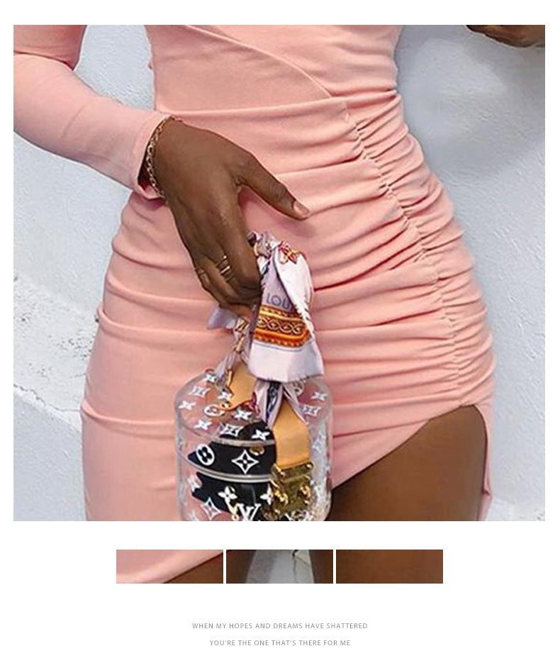 Sexy One Shoulder Pleated Hot Mini Dresses