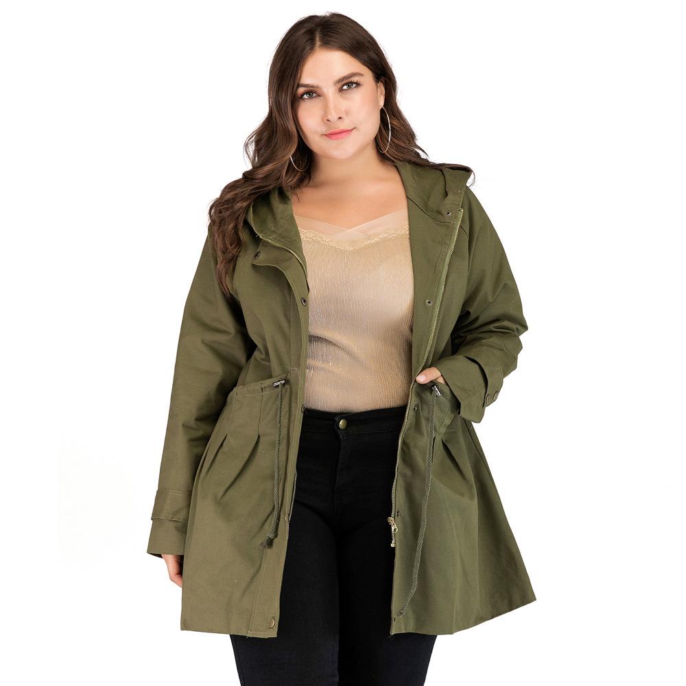 Women Army Green Long Sleeves Hoody Overcoat for Winter-STYLEGOING