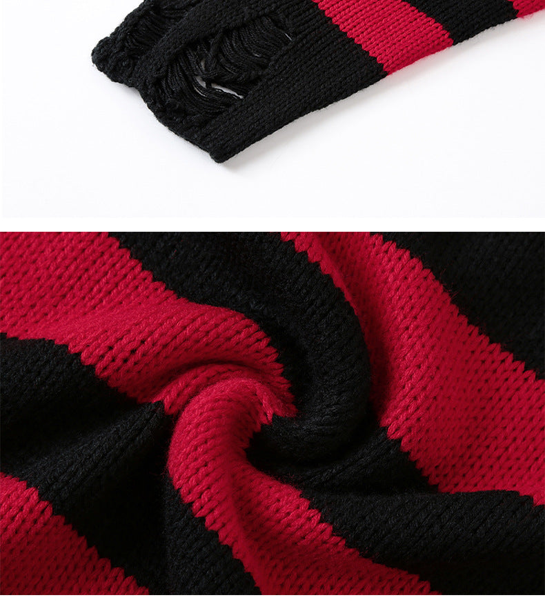 Casual Broken Holes Striped Knitting Sweaters for Couple
