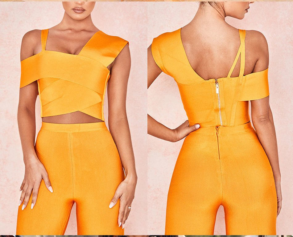 Sexy Sleeves Tops and Trousers Two Pieces Party Suits