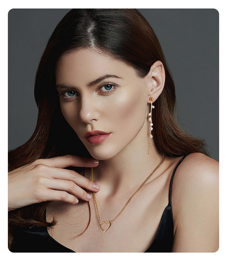 String Beads Pearl Gold Plated Sterling Silver Drop Earrings