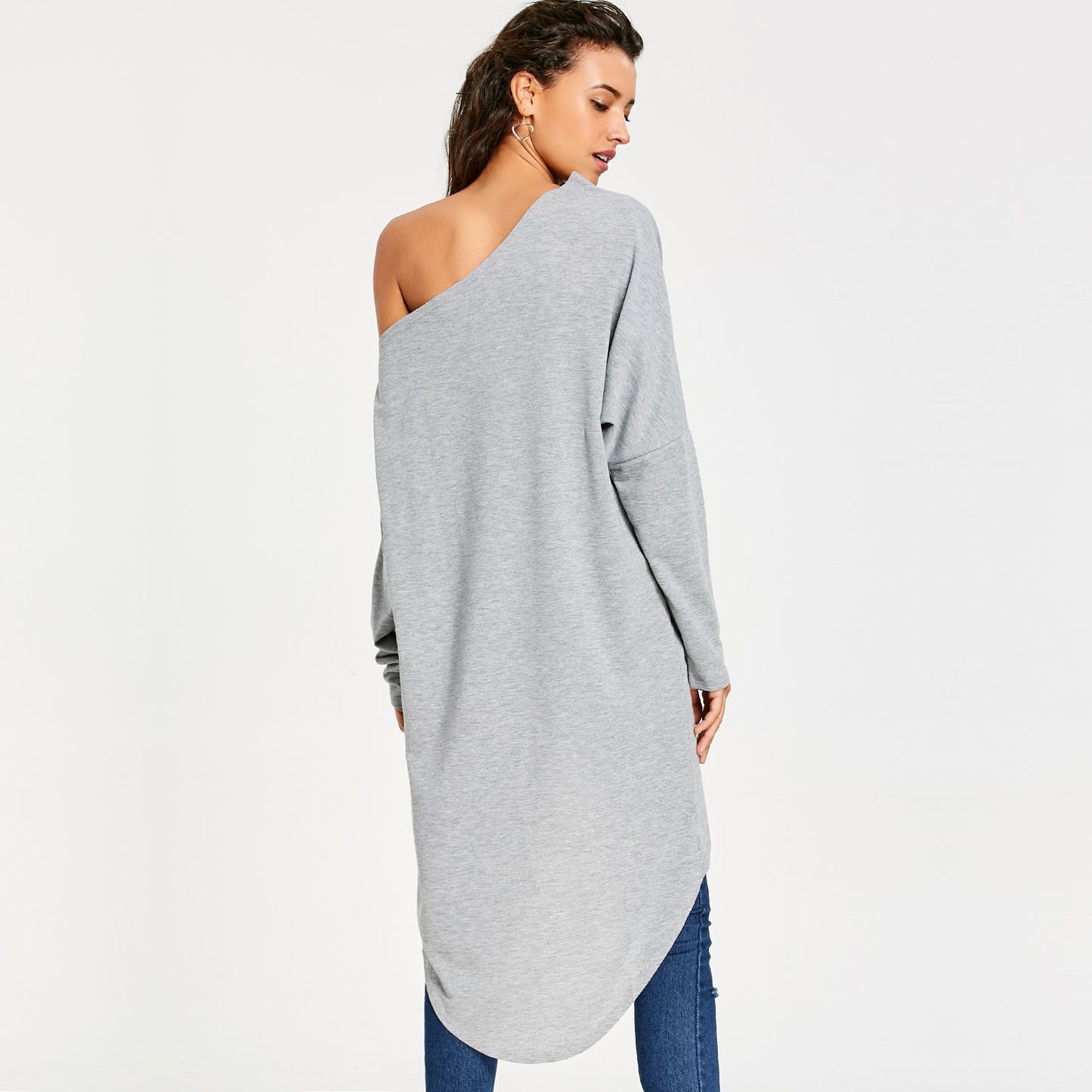 Casual Gray Irregular One Shoulder Long Sleeves Tops