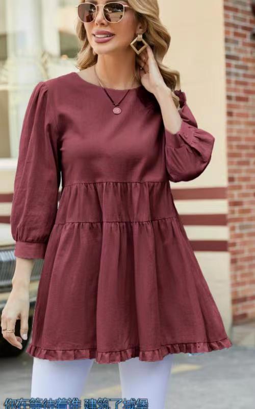 Casual 3/4 Length Sleeves Women Top Blouses