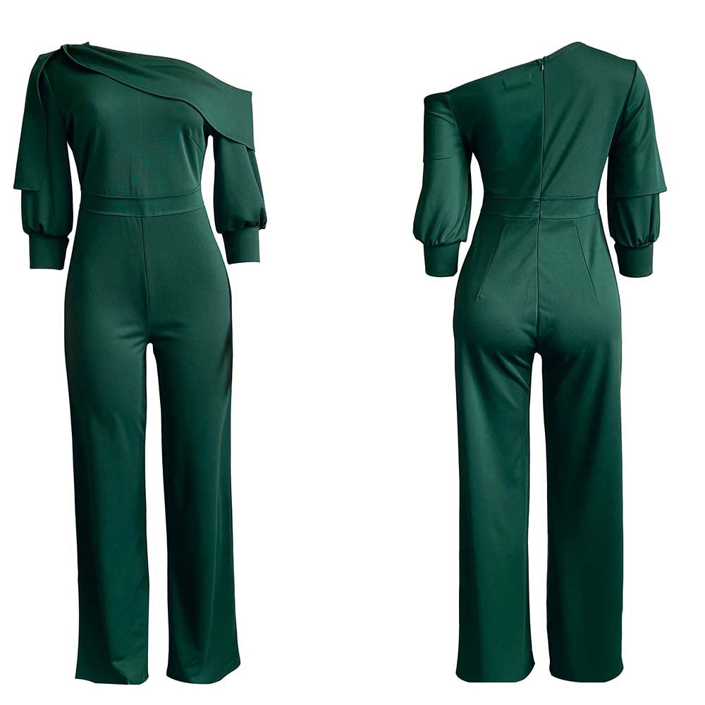 Sexy One Shoulder Long Sleeves Plus Sizes Jumpsuits