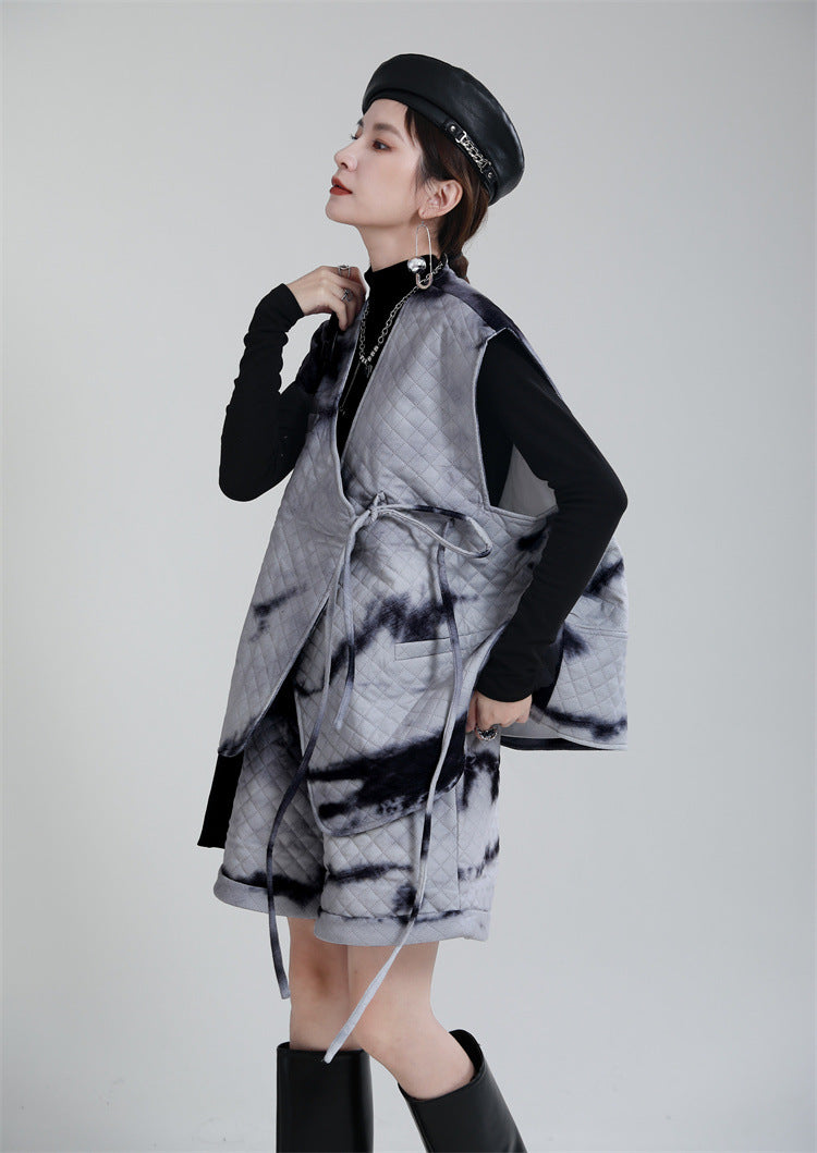 Water Ink Dyed Cotton Winter Vest and Short Pants