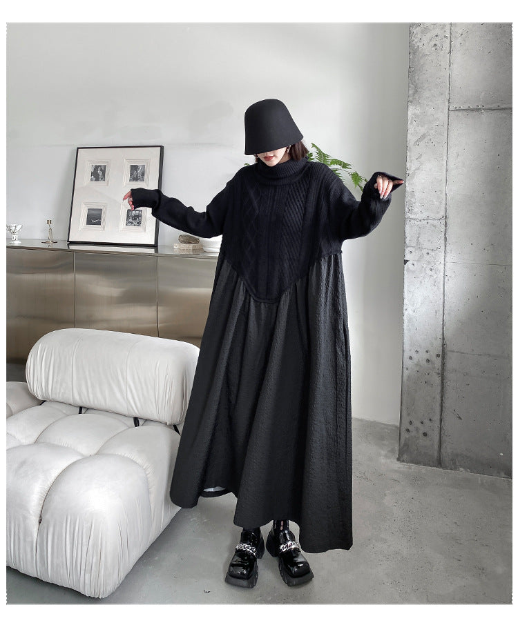Vintage Turtleneck Pullover Long Black Dresses