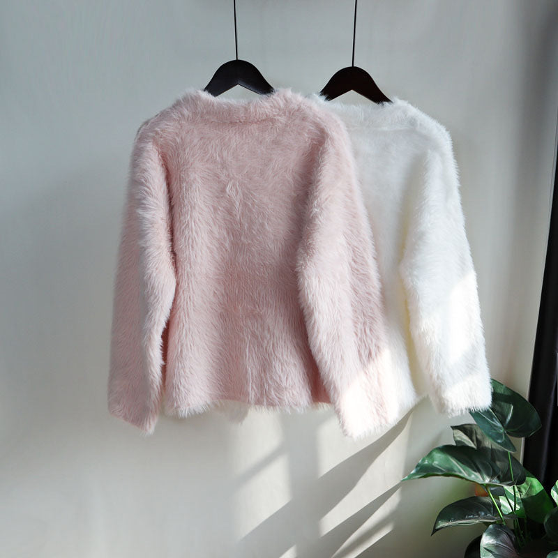 Lovely Mink Wool Bowknot Design Women Overcoat