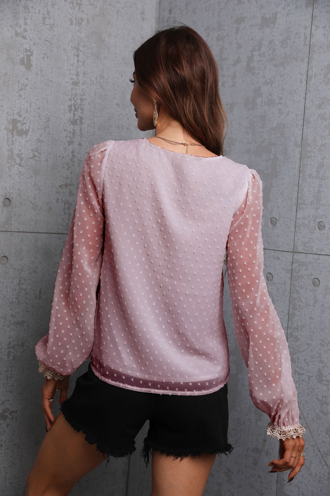 Chiffon Women Long Sleeves Lace Blouses