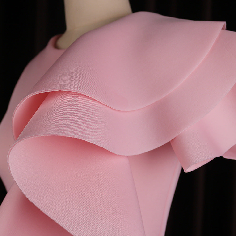 Designed Ruffled Sexy Women Pink Party Dresses