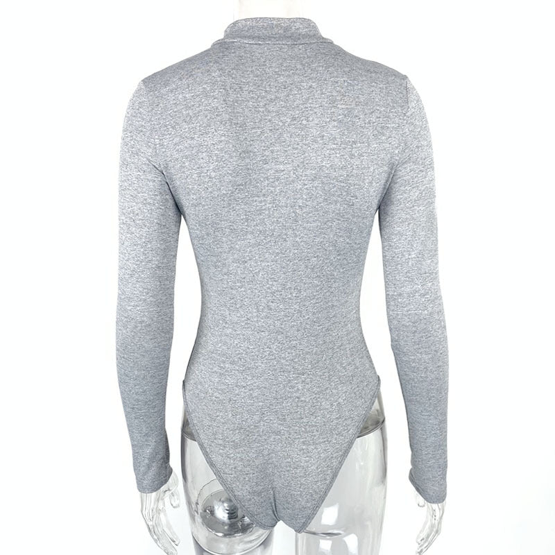 Sexy Fashion Long Sleeves Zipper Tight Jumpsuits Shirts