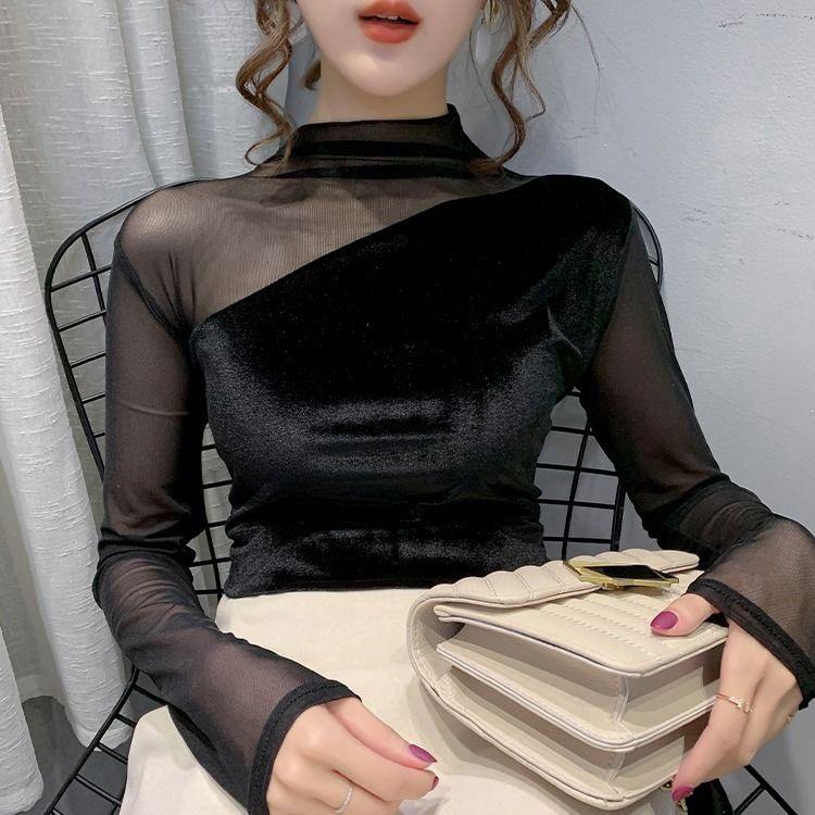 Sexy High Neck Pleuche Long Sleeves Shirts