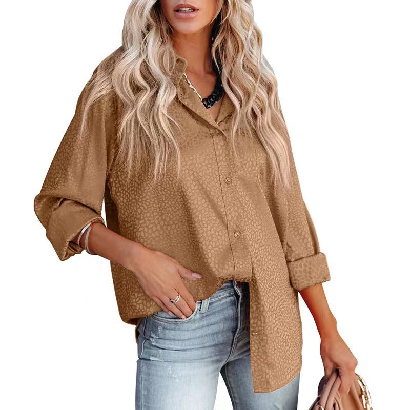 Leisure Satin Turnover Collar Long Sleeves Shirts