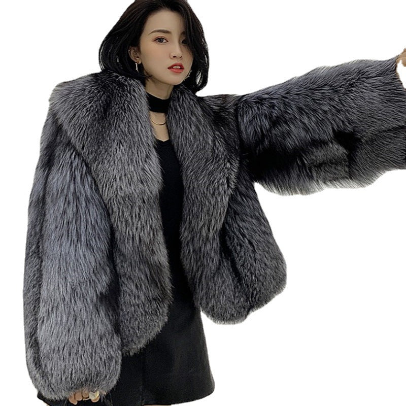 Casual Artificial Fox Fur Women Short Overcoat for Winter