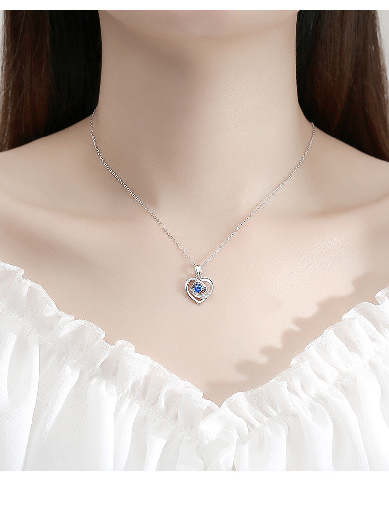 Permenant Heart Rose Design Sterling Sliver Zircon Necklace