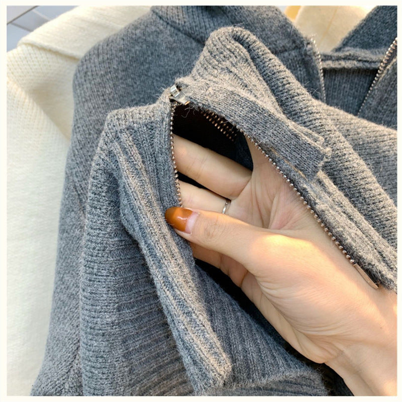 Casual Double Zipper Knitting Hoodies Sweaters